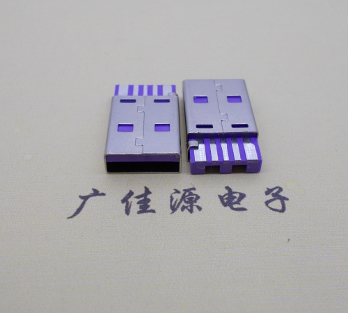 邵阳短路usbA公5p焊线式大电流 紫色胶芯快充插头